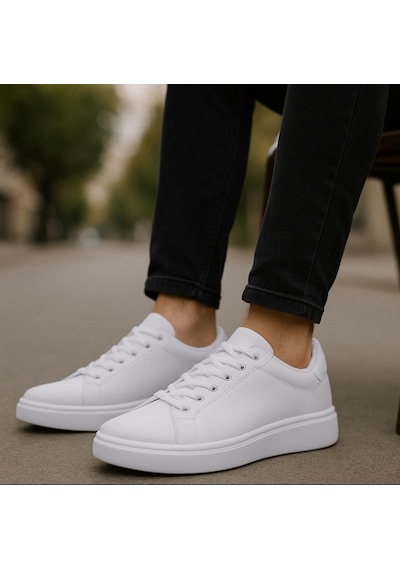 Erkek Beyaz Tabanlı Bağcıklı Spor Sneaker Ayakkabı -639 Beyaz