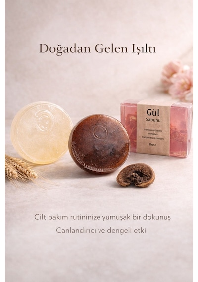 Cilt Canlandırıcı Ve Aydınlık Görünüm Sağlayan 3 Lü Doğal Sabun Bakım Seti Gül