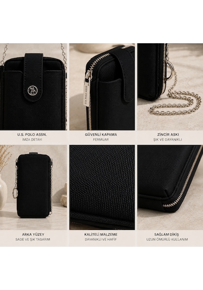 Us Polo Assn U.s. Polo Assn. Kadın Telefon Çantası Ve Kartlıklı Çapraz Çanta Us26285 Siyah