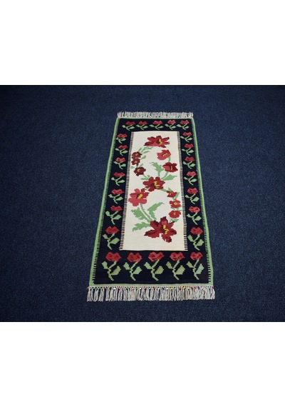 Zehra Abla Halı Yeni El Dokuma Otantik Güllü Çiçekli Karabağ Yolluk Yün Kilim 7183 Çok Renkli