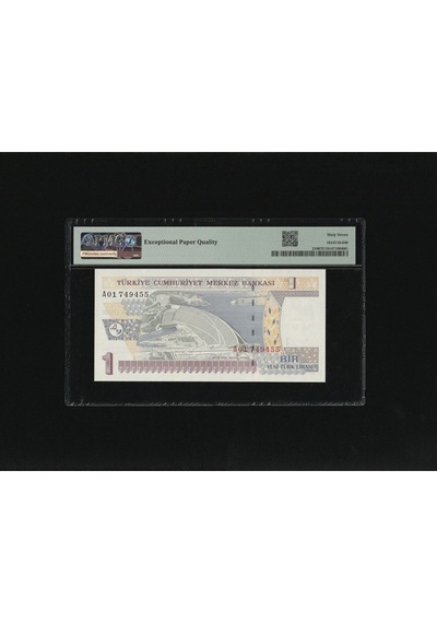 Bir Yeni Türk Lirası 1 Ytl P216 2005 Pmg 67 Epq Superb Gem Unc S/n A01 749455 8. Ems 1. Tertip