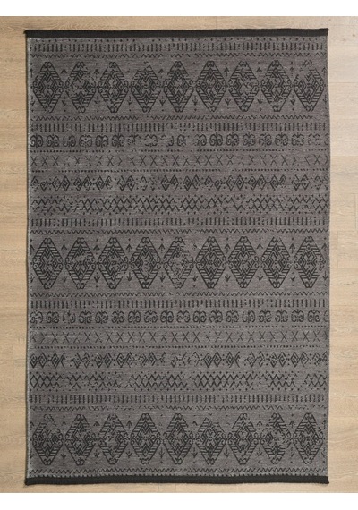 Bohem Tarz Dekoratif Pamuk Taban Şönil Kilim Antrasit Renk Halı