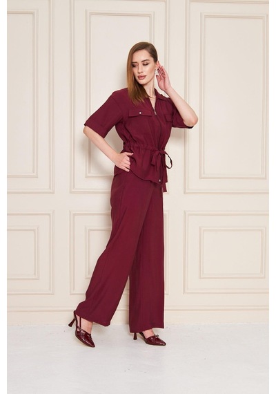 Lovelf Fermuarlı Cep Detay Modal İkili Takım Bordo Bordo