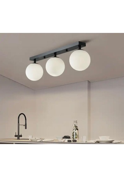 Rsylight Metal Modern Siyah Opal Camlı Tavan Plofyoner 3 Lütavan Avize-rys9019031