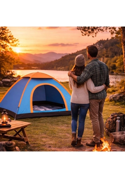 3 Kişilik Yarı Otomatik Kurulum Kamp Çadırı Suya Dayanıklı, Taşıma Çantalı Outdoor Aile Çadırı, Pi Çok Renkli