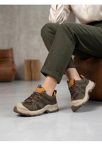 Guja 26k389 Kadın Hakiki Deri Bağcıklı Kalın Taban Sneaker Ayakkabı Haki
