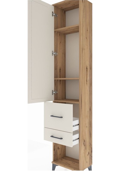 Arges Dolap 3 Raflı 2 Çekmeceli Tek Kapaklı 44x30x221 Çam-aytaşı Atlas Çam