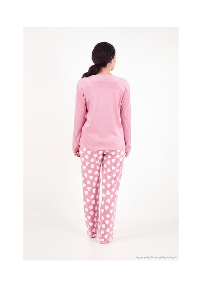 Lela Desenli Yumuşak Dokulu Uzun Kollu Pijama Takımı Kadın Pijama Takımı 65750155 Pudra
