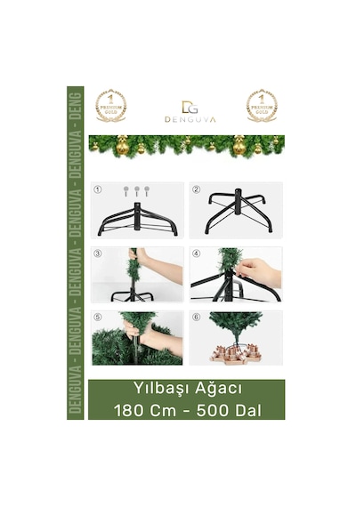 Premium Kutu Süsleme Seti Yılbaşı Çam Ağacı Renkli Işığı Yeni Yıl Süsleri Noel Paketi 180 Cm 500 Dal