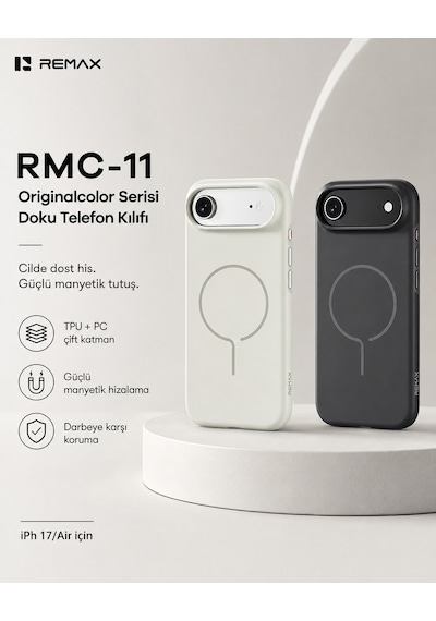 Remax  Apple iPhone 17 Magsafe Uyumlu Metal Tuşlu Premium Kılıf Rmc-11 Siyah