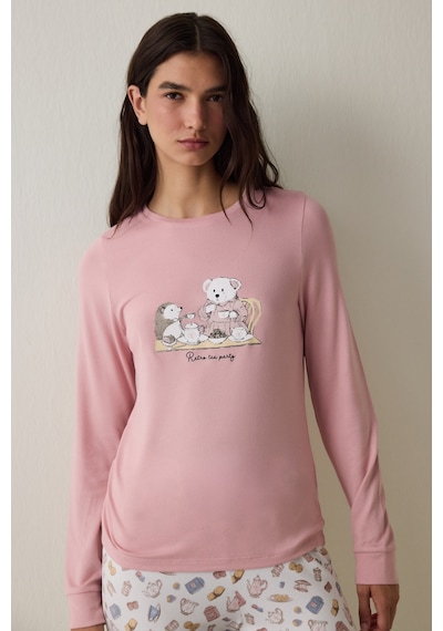 Penti Pembe Tea Party İçecek Desenli Uzun Kollu Termal Etkili Pijama Üstü Penti Pembe Tea Party İçecek Desenli Uzun Kollu Termal Etkili Pijama Üstü