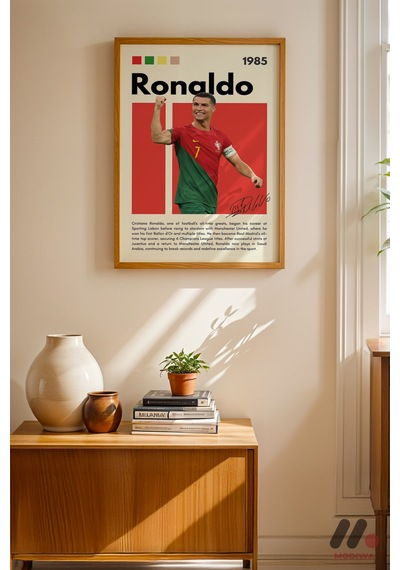 Ronaldo Futbol Posteri, Ahşap Çerçeveli Duvar Tablosu - Spor Severlere Hediye