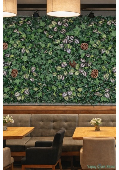 Yapay Çiçek Sitesi Yapay Bitkili Duvar Paneli 50x50 Cm Model 8 Yeşil