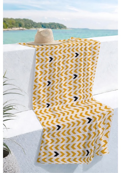 Geometrik Ok Desenli Modern Plaj Havlusu - Sarı Siyah Minimalist Hızlı Kuruyan Mikrofiber Havlu Çok Renkli