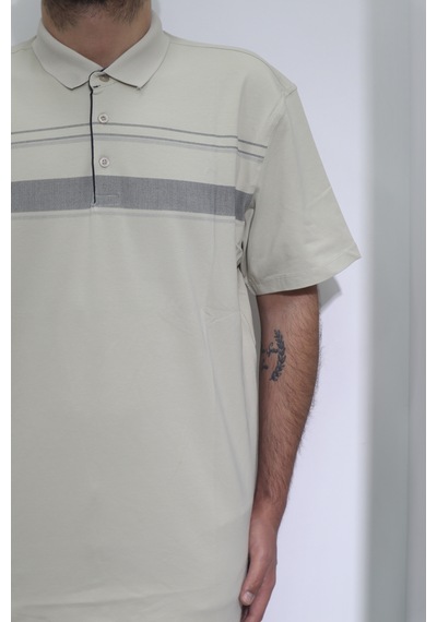 Santa Dmctekstil Erkek Desenli Spor Kesim Rahat Kalıp Polo Yaka Battal T-shirt Koyu Bej