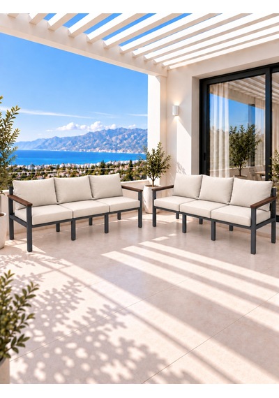 Neokas Balkon L Koltuk 6 Kişilik Köşe Takımı, Metal Bahçe Mobilyası, Balkon Oturma Grubu
