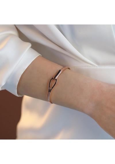 Düğüm Taşlı Rose Gold Kaplama Gümüş Kelepçe Gümüş