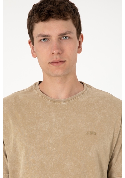 U.S. Polo Assn. Erkek Comfort Fit Bisiklet Yaka Haki Yıkamalı Tişört 50306878-VR027