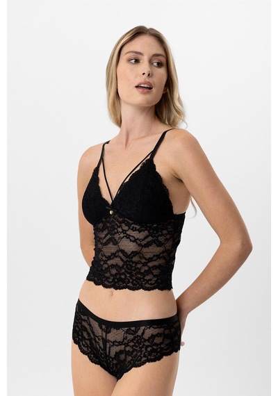 Pierre Cardin Lingerie Kadın Balensiz Dantelli Pedli Sütyen Takımı Siyah