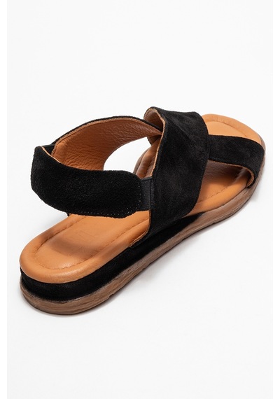 Luvishoes Luvi Shoes 706 Hakiki Deri Siyah Süet Kadın Sandalet Siyah Süet