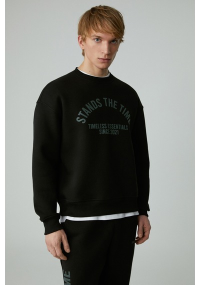 Grımelange Norton Erkek Yuvarlak Yaka 3 İplik Siyah Sweatshirt Siyah