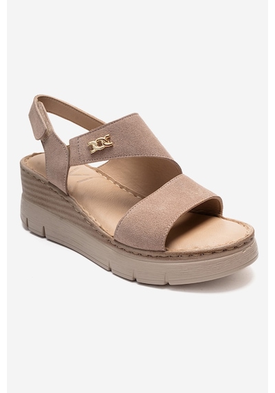 Luvishoes Sophıe Bej Süet Hakiki Deri Kadın Dolgu Topuklu Sandalet Bej