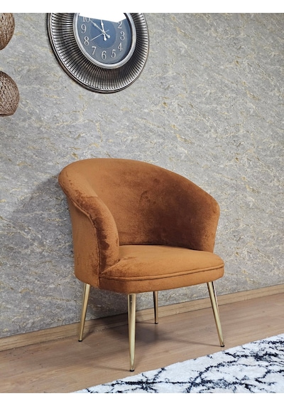 Zafir Tekli Teddy Gold Kaplama Sivriltme Ayak Çay Seti Koltuk Tekli Berjer , Balkon, Salon, Ofis Kiremit