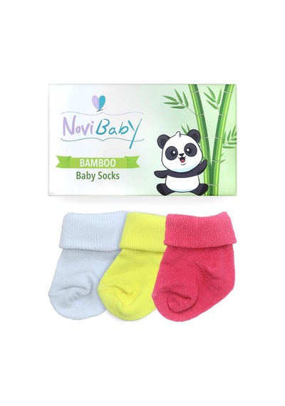 Novibaby 3'lü Bambu Yenidoğan Bebek Çorabı I Spring I 0-6 ay "Karışık Renkli"