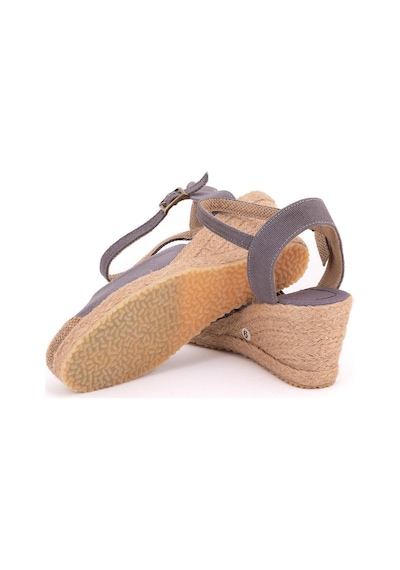 Star Tombis Gerçek Elişi Topuğu Açık Burnu Hasırlı Bilekten Bantlı Dolgu Topuk Keten Hasır Espadril Handmade Gri