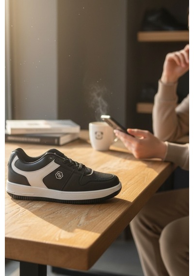 Enoch Erkek Günlük Spor Ayakkabı Kalın Tabanlı Sneaker Geometrik Logolu Ve Dikişli Model Siyah - Beyaz Enoch Erkek Günlük Spor Ayakkabı Kalın Tabanlı Sneaker Geometrik Logolu Ve Dikişli Model Siyah - Beyaz