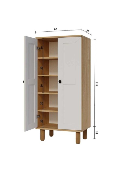 Ayka 2 Kapaklı 5 Raflı ve Çok Amaçlı Dolap Beyaz - Ceviz 129x60x37 cm