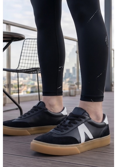 In Step Retro V-line Süet Detaylı Kadın Günlük Spor Ayakkabı Siyah