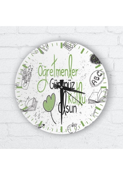 Kişiye Özel Cam Duvar Saati (Öğretmenler Günü Temalı - 30) Çok Renkli