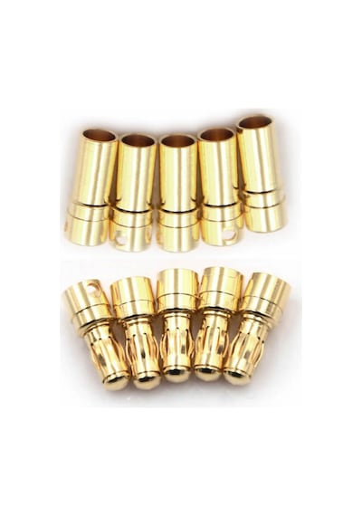 5 Çift 3.5mm Altın Kaplama Banana Dişi Erkek Soket 40A Pil Batarya Lion Bullet Plug