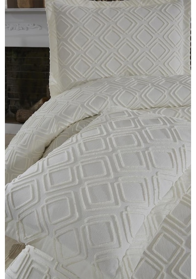 Velisa Çift Kişilik Şönil Desenli 235x250 Cm Pike Takımı Krem Krem