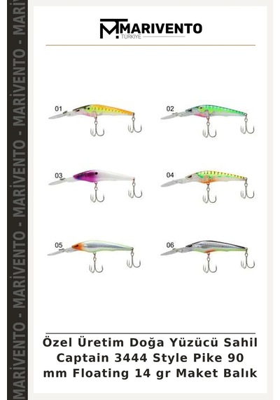Özel Üretim Doğa Yüzücü Sahil Captain 3444 Style Pike 90 Mm Floating 14 Gr Maket Balık