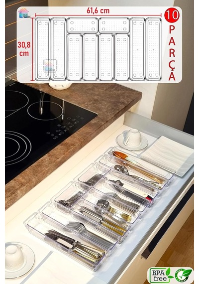 10'lu Set Modüler Çekmece Içi Düzenleyici Modüler Kaşıklık Mutfak Organizer Ekru 35 X 65 Diğer