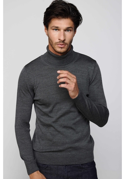 Tudors Slim Fit Dar Kesim Tam Balikcı Yaka Tüylenmeyen Yumuşak Dokulu Gri Erkek Kazak-29108-gri Gri