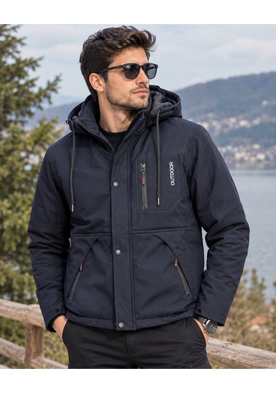 Luxic Core Luxıc Core Erkek Kürklü Kapüşonlu Softshell Kışlık Mont Lacivert 2xl