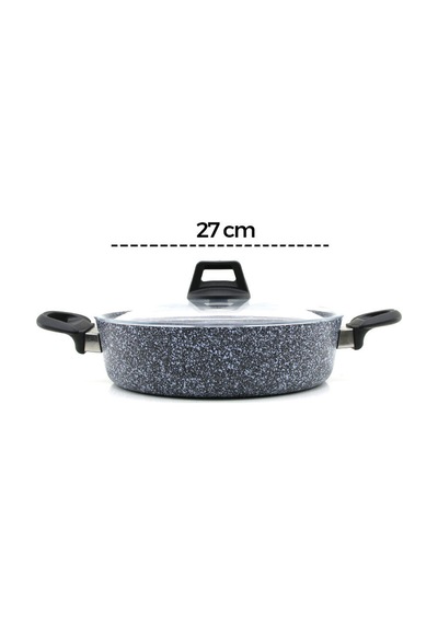 Gri 7 Parça Granit Tencere - Tava Seti 20-24cm Derin - 27cm Basık Cam Kapak Tencere - 26cm Tava