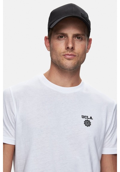 Ucla Bass Beyaz Bisiklet Yaka Baskılı Standard Fit Erkek Tshirt Beyaz