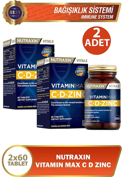 Nutraxin Vitamin Max C + D Zinc 60 Tablet 2 Adet