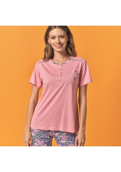 Over Sleep By Poleren Over Sleep 113 Kadın Yazlık Kısa Kol Pijama Takım Pembe