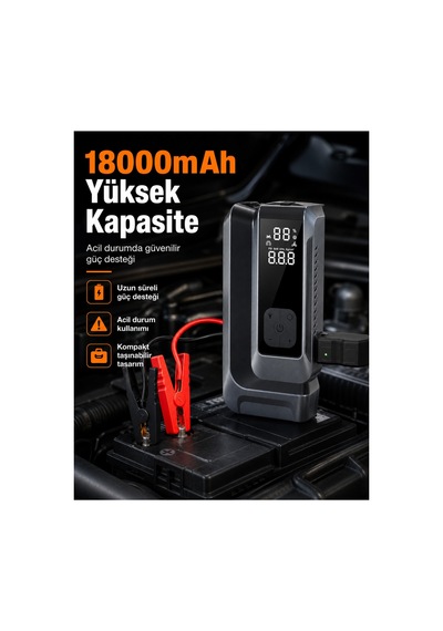 Suitu At-006 Akü Takviye Cihazı 18.000mah 4'ü 1 Arada Powerbank, Hava Kompresörü, Lcd Ekran, 150psı