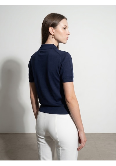 Dilvin 10874 Lyocell Karışımlı Polo Yaka Bluz-lacivert