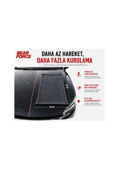 Robeve Bear Force Araç Kurulama Havlusu 60x80 Cm 800 Gsm Twisted Loop Mikrofiber Oto Kurulama Bezi Yüksek Su Emici Çiziksiz Araç Kurulama Havlusu Profesyonel Araç Bakım Ve Oto Yıkama Bezi
