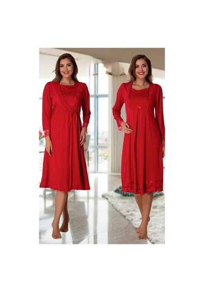 Effortt Kırmızı Renk Sabahlıklı Pijama Takımı 2019 Kırmızı