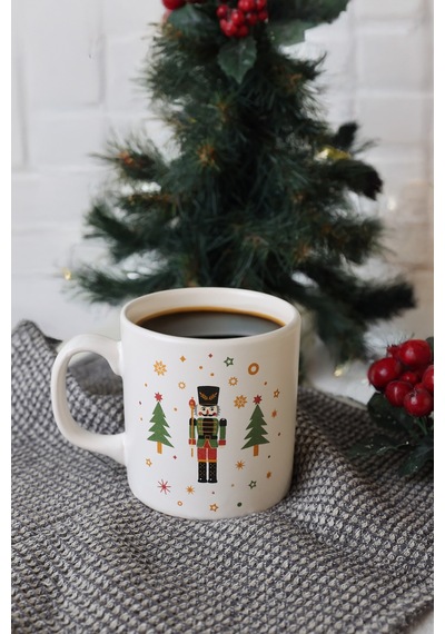 Keramika New Year Kurşun Asker Ağaç Kupa 10 Cm Beyaz