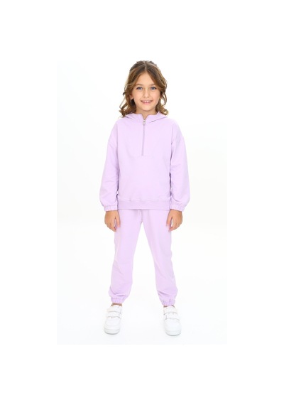 Toontoy Kids Toontoy Kız Çocuk Kapüşonlu Yarım Fermuar Detaylı Eşofman Takım Lila