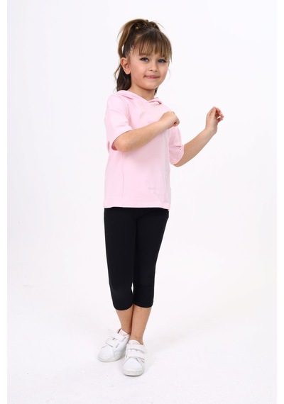 Toontoy Kids Toontoy Kız Çocuk Baskılı Kapüşonlu Kısa Kollu Tişört Açık Lila